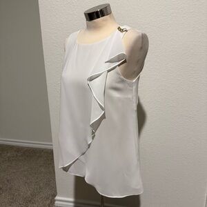 White Ruffle Blouse w/ Chain Detail